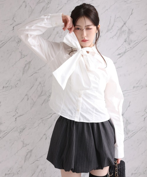 one after another NICE CLAUP（ワンアフターアナザーナイスクラップ）の「〈取り外し可能〉ボウタイリボンブラウス（シャツ/ブラウス・レディース・ピンク/オフホワイト/サックスブルー・FREE）」の12枚目の写真