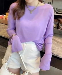 【8色選べる】長袖シアートップス/日焼け対策/冷房対策 シアーカットソー トップス Tシャツ オフィスカジュアル きれいめカジュアル レディース韓国風