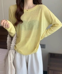 【8色選べる】長袖シアートップス/日焼け対策/冷房対策 シアーカットソー トップス Tシャツ オフィスカジュアル きれいめカジュアル レディース韓国風