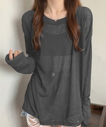 【8色選べる】長袖シアートップス/日焼け対策/冷房対策 シアーカットソー トップス Tシャツ オフィスカジュアル きれいめカジュアル レディース韓国風