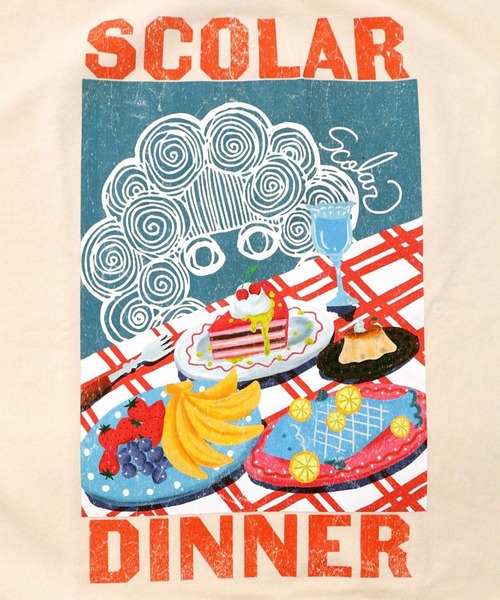 ScoLar(スカラー)の「ScoLar(スカラー) スカラーちゃんの夕食柄レイヤード風配色プルオーバー(スウェット・レディース・アイボリー/ブラック/グリーン・MEDIUM)」の13枚目の写真