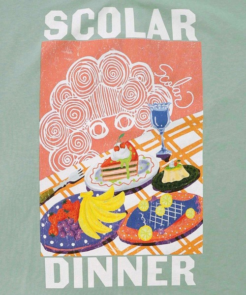 ScoLar(スカラー)の「ScoLar(スカラー) スカラーちゃんの夕食柄レイヤード風配色プルオーバー(スウェット・レディース・アイボリー/ブラック/グリーン・MEDIUM)」の20枚目の写真