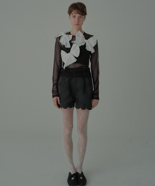 HONEY MI HONEY(ハニーミーハニー)の「ribbon jacquard short pants(その他パンツ・レディース・グレー/オフホワイト/ブラック・FREE)」の6枚目の写真