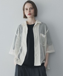ルーズオープンカラー透かし編みシャツ / loose open collar mesh shirt