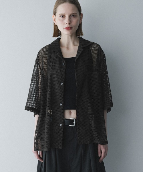 remer(リメール)の「ルーズオープンカラー透かし編みシャツ / loose open collar mesh shirt(シャツ/ブラウス・メンズ・ブラック/ホワイト/チャコールグレー/ネイビー・LARGE/X-SMALL/MEDIUM/SMALL)」の3枚目の写真