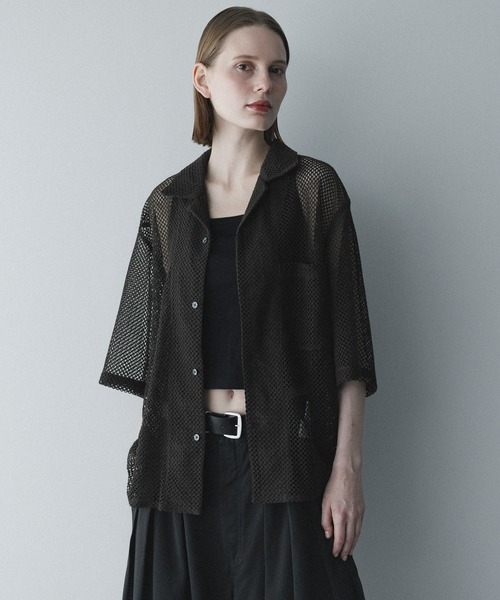 remer(リメール)の「ルーズオープンカラー透かし編みシャツ / loose open collar mesh shirt(シャツ/ブラウス・メンズ・ブラック/ホワイト/チャコールグレー/ネイビー・LARGE/X-SMALL/MEDIUM/SMALL)」の8枚目の写真