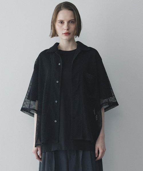 remer(リメール)の「ルーズオープンカラー透かし編みシャツ / loose open collar mesh shirt(シャツ/ブラウス・メンズ・ブラック/ホワイト/チャコールグレー/ネイビー・LARGE/X-SMALL/MEDIUM/SMALL)」の9枚目の写真