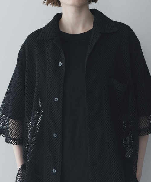 remer(リメール)の「ルーズオープンカラー透かし編みシャツ / loose open collar mesh shirt(シャツ/ブラウス・メンズ・ブラック/ホワイト/チャコールグレー/ネイビー・LARGE/X-SMALL/MEDIUM/SMALL)」の11枚目の写真