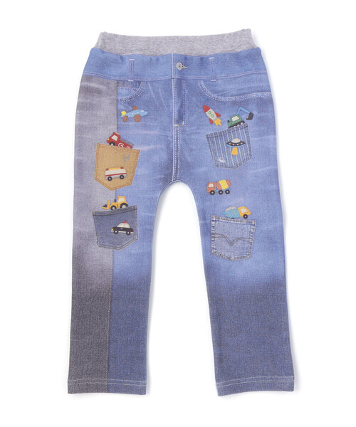 SLAP SLIP(スラップスリップ)の「デニム裏プリントミラノリブ8分丈パンツ(80~110cm)(その他パンツ・キッズ・ネイビー/ブルー系その他/ブルー・90cm/80cm/100cm/110cm)」の2枚目の写真