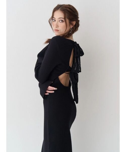 EVRIS（エヴリス）の「バックリボンロングニットワンピース（ワンピース・レディース・ブラウン/ブルー/ブラック・FREE）」の21枚目の写真