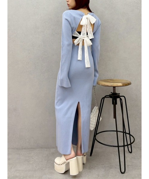 EVRIS（エヴリス）の「バックリボンロングニットワンピース（ワンピース・レディース・ブラウン/ブルー/ブラック・FREE）」の10枚目の写真