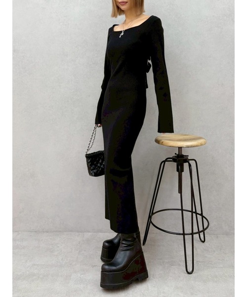 EVRIS（エヴリス）の「バックリボンロングニットワンピース（ワンピース・レディース・ブラウン/ブルー/ブラック・FREE）」の18枚目の写真