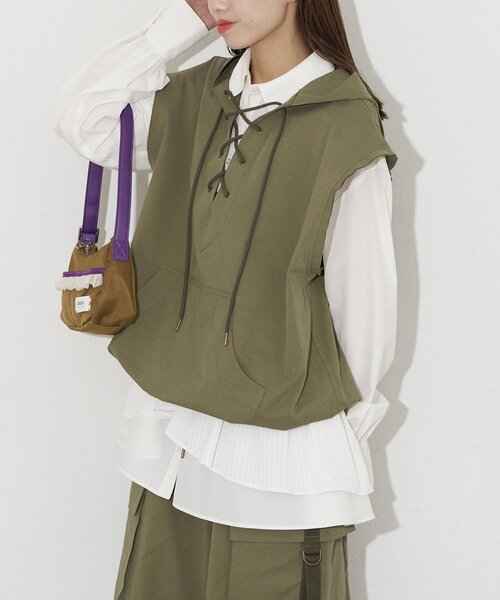 CIAOPANIC（チャオパニック）の「【UNESS/ユーネス】レースアップアノラックベスト（ベスト・レディース・カーキ/ベージュ・ONE SIZE）」の13枚目の写真