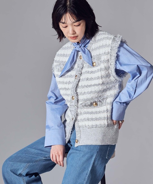 Gready Brilliant（グレディブリリアン）の「ＬＵオックスタイ付ブラウス（シャツ/ブラウス・レディース・サックスブルー/オフホワイト・38）」の8枚目の写真