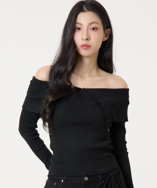 UNKNOWN PLANET（アンノウンプラネット）の「ラッフルボートネックロングスリーブニットトップブラック（ニット/セーター・レディース・その他・FREE）」の2枚目の写真