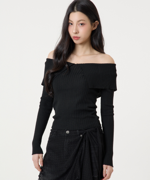 UNKNOWN PLANET（アンノウンプラネット）の「ラッフルボートネックロングスリーブニットトップブラック（ニット/セーター・レディース・その他・FREE）」の5枚目の写真