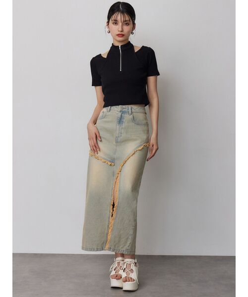 MURUA(ムルーア)の「【セットアップ対応】フリンジスリットデニムスカート 夏服(デニムスカート・レディース・ブラック/ブルー・2/1)」の11枚目の写真