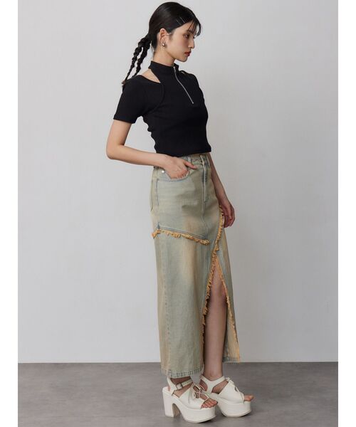MURUA(ムルーア)の「【セットアップ対応】フリンジスリットデニムスカート 夏服(デニムスカート・レディース・ブラック/ブルー・2/1)」の13枚目の写真