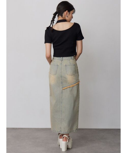 MURUA(ムルーア)の「【セットアップ対応】フリンジスリットデニムスカート 夏服(デニムスカート・レディース・ブラック/ブルー・2/1)」の14枚目の写真