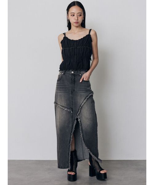 MURUA(ムルーア)の「【セットアップ対応】フリンジスリットデニムスカート 夏服(デニムスカート・レディース・ブラック/ブルー・2/1)」の19枚目の写真