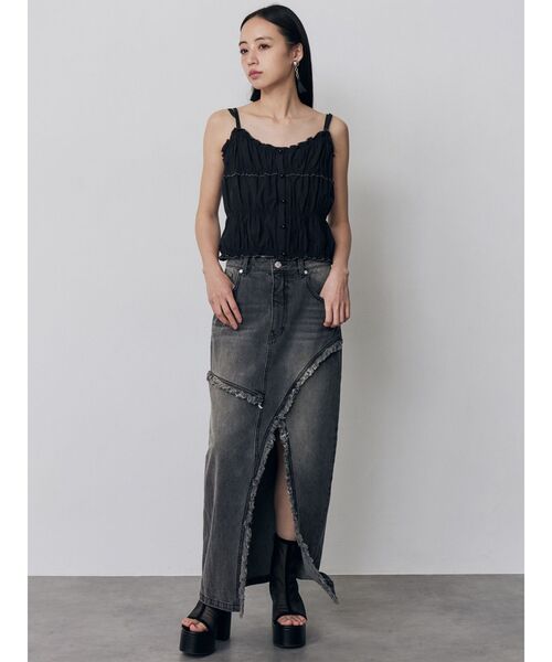 MURUA(ムルーア)の「【セットアップ対応】フリンジスリットデニムスカート 夏服(デニムスカート・レディース・ブラック/ブルー・2/1)」の20枚目の写真
