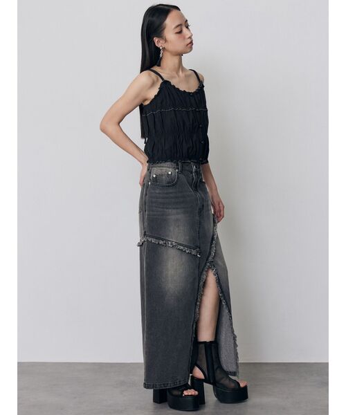 MURUA(ムルーア)の「【セットアップ対応】フリンジスリットデニムスカート 夏服(デニムスカート・レディース・ブラック/ブルー・2/1)」の21枚目の写真