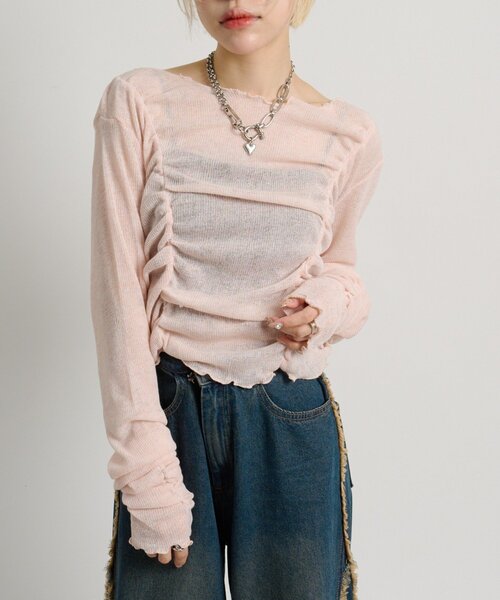 w closet（ダブルクローゼット）の「フロントギャザープルオーバー（Tシャツ/カットソー・レディース・オフホワイト/パープル/イエロー/サックスブルー/ピンク/チャコールグレー・FREE）」の6枚目の写真