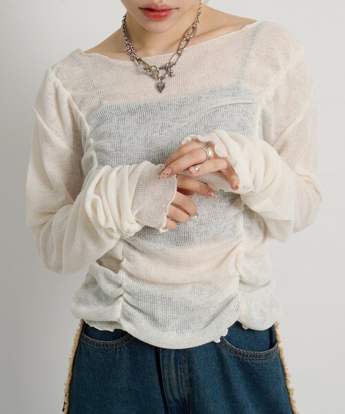 w closet（ダブルクローゼット）の「フロントギャザープルオーバー（Tシャツ/カットソー・レディース・オフホワイト/パープル/イエロー/サックスブルー/ピンク/チャコールグレー・FREE）」の7枚目の写真