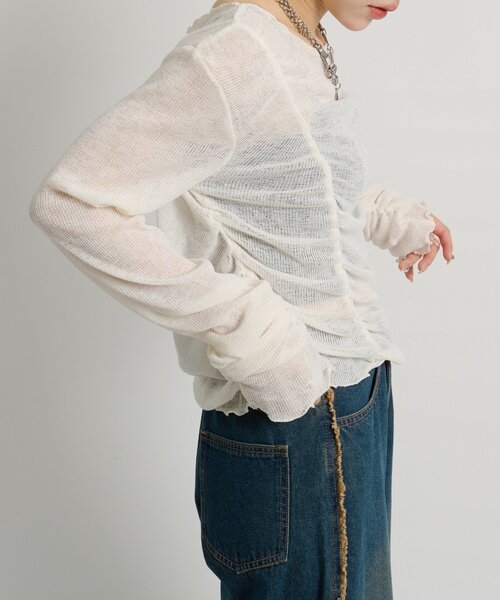 w closet（ダブルクローゼット）の「フロントギャザープルオーバー（Tシャツ/カットソー・レディース・オフホワイト/パープル/イエロー/サックスブルー/ピンク/チャコールグレー・FREE）」の11枚目の写真