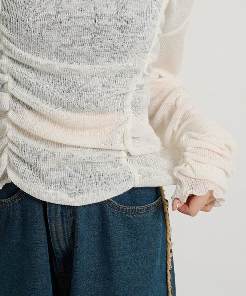 w closet（ダブルクローゼット）の「フロントギャザープルオーバー（Tシャツ/カットソー・レディース・オフホワイト/パープル/イエロー/サックスブルー/ピンク/チャコールグレー・FREE）」の12枚目の写真