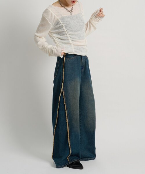 w closet（ダブルクローゼット）の「フロントギャザープルオーバー（Tシャツ/カットソー・レディース・オフホワイト/パープル/イエロー/サックスブルー/ピンク/チャコールグレー・FREE）」の15枚目の写真