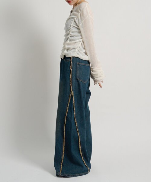 w closet（ダブルクローゼット）の「フロントギャザープルオーバー（Tシャツ/カットソー・レディース・オフホワイト/パープル/イエロー/サックスブルー/ピンク/チャコールグレー・FREE）」の16枚目の写真