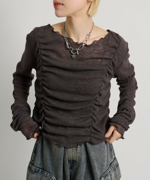 w closet（ダブルクローゼット）の「フロントギャザープルオーバー（Tシャツ/カットソー・レディース・オフホワイト/パープル/イエロー/サックスブルー/ピンク/チャコールグレー・FREE）」の19枚目の写真