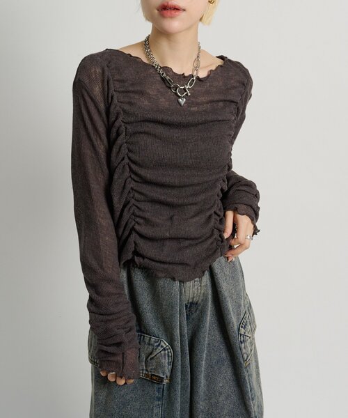 w closet（ダブルクローゼット）の「フロントギャザープルオーバー（Tシャツ/カットソー・レディース・オフホワイト/パープル/イエロー/サックスブルー/ピンク/チャコールグレー・FREE）」の21枚目の写真