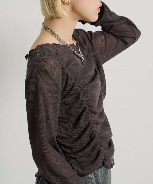 w closet（ダブルクローゼット）の「フロントギャザープルオーバー（Tシャツ/カットソー・レディース・オフホワイト/パープル/イエロー/サックスブルー/ピンク/チャコールグレー・FREE）」の22枚目の写真