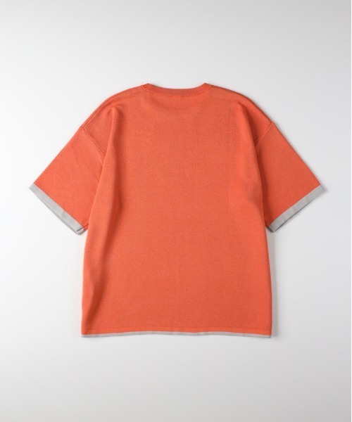 Right-on（ライトオン）の「【Refurbish】バイカラー袖ジャガードニットTシャツ (洗える / ドロップショルダー / 大人きれいめ)（ニット/セーター・メンズ・ブラック/オレンジ/ネイビー・M/L/XL/S）」の17枚目の写真