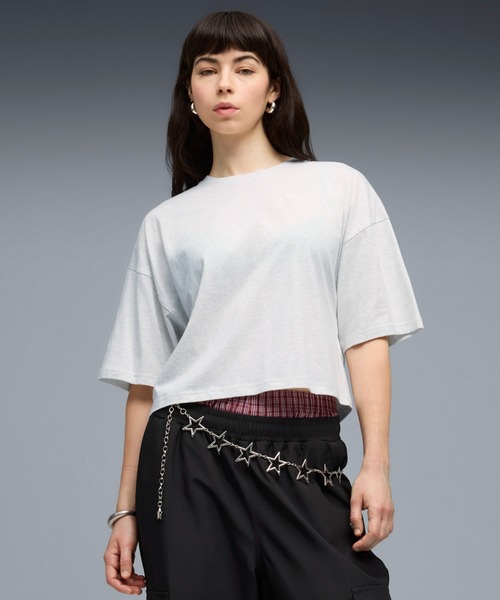 PUMA(プーマ)の「PUMA プーマ ウィメンズ ワードローブ ESS オーバーサイズ ショート 半袖 Tシ(Tシャツ/カットソー・レディース・ラベンダー/ホワイト系その他5・LARGE/MEDIUM/SMALL/X-LARGE)」の1枚目の写真