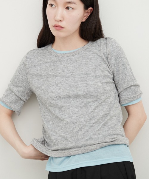 OFROOM(オフルーム)の「Sheer Layered Half Sleeve Tee|シアーレイヤードハーフスリーブTee(Tシャツ/カットソー・レディース・グレー系1/イエロー系/ネイビー系・FREE)」の2枚目の写真