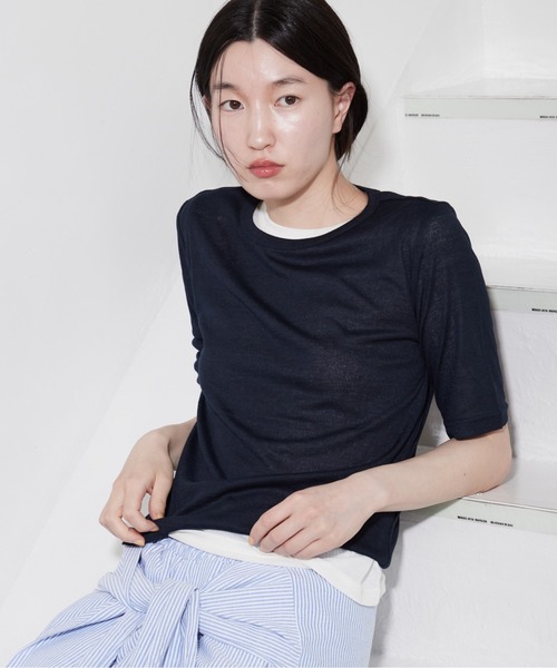 OFROOM(オフルーム)の「Sheer Layered Half Sleeve Tee|シアーレイヤードハーフスリーブTee(Tシャツ/カットソー・レディース・グレー系1/イエロー系/ネイビー系・FREE)」の3枚目の写真