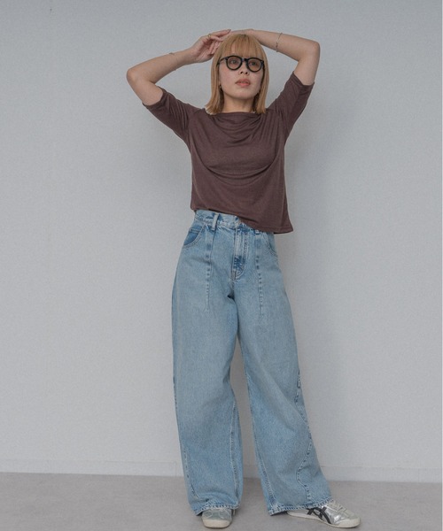 OFROOM(オフルーム)の「Sheer Layered Half Sleeve Tee|シアーレイヤードハーフスリーブTee(Tシャツ/カットソー・レディース・グレー系1/イエロー系/ネイビー系・FREE)」の4枚目の写真