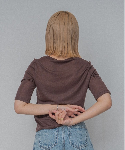 OFROOM(オフルーム)の「Sheer Layered Half Sleeve Tee|シアーレイヤードハーフスリーブTee(Tシャツ/カットソー・レディース・グレー系1/イエロー系/ネイビー系・FREE)」の5枚目の写真