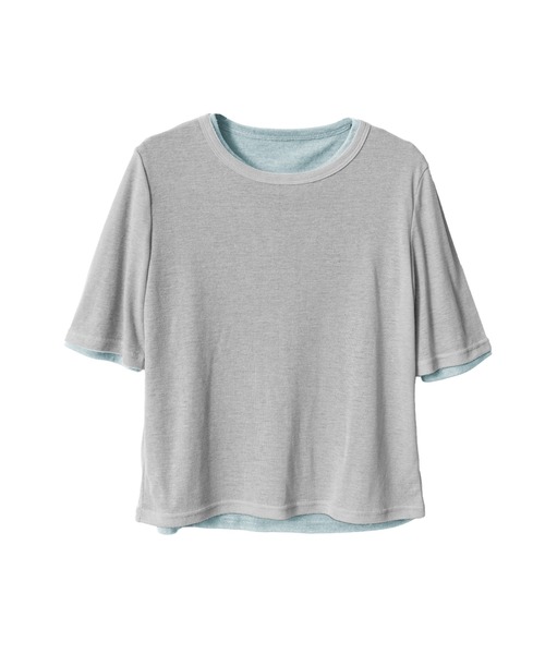 OFROOM(オフルーム)の「Sheer Layered Half Sleeve Tee|シアーレイヤードハーフスリーブTee(Tシャツ/カットソー・レディース・グレー系1/イエロー系/ネイビー系・FREE)」の7枚目の写真