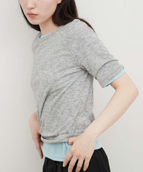 OFROOM(オフルーム)の「Sheer Layered Half Sleeve Tee|シアーレイヤードハーフスリーブTee(Tシャツ/カットソー・レディース・グレー系1/イエロー系/ネイビー系・FREE)」の15枚目の写真