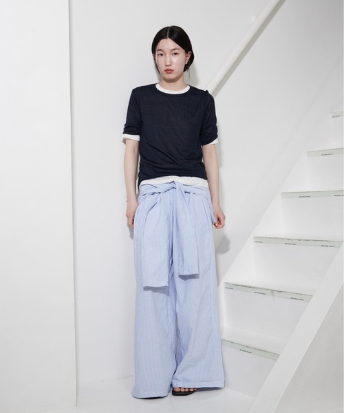 OFROOM(オフルーム)の「Sheer Layered Half Sleeve Tee|シアーレイヤードハーフスリーブTee(Tシャツ/カットソー・レディース・グレー系1/イエロー系/ネイビー系・FREE)」の20枚目の写真