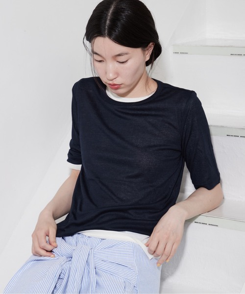 OFROOM(オフルーム)の「Sheer Layered Half Sleeve Tee|シアーレイヤードハーフスリーブTee(Tシャツ/カットソー・レディース・グレー系1/イエロー系/ネイビー系・FREE)」の16枚目の写真