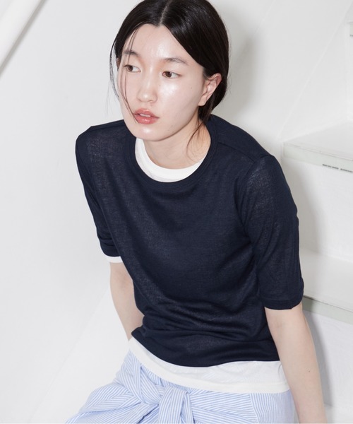 OFROOM(オフルーム)の「Sheer Layered Half Sleeve Tee|シアーレイヤードハーフスリーブTee(Tシャツ/カットソー・レディース・グレー系1/イエロー系/ネイビー系・FREE)」の19枚目の写真