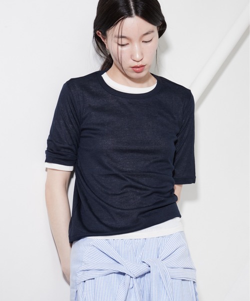 OFROOM(オフルーム)の「Sheer Layered Half Sleeve Tee|シアーレイヤードハーフスリーブTee(Tシャツ/カットソー・レディース・グレー系1/イエロー系/ネイビー系・FREE)」の17枚目の写真