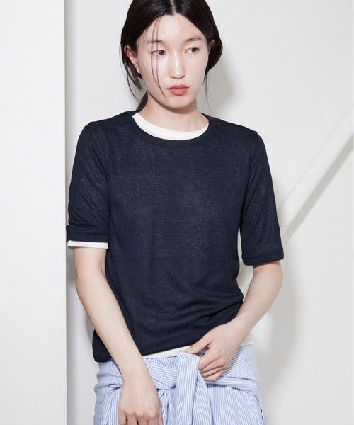 OFROOM(オフルーム)の「Sheer Layered Half Sleeve Tee|シアーレイヤードハーフスリーブTee(Tシャツ/カットソー・レディース・グレー系1/イエロー系/ネイビー系・FREE)」の18枚目の写真