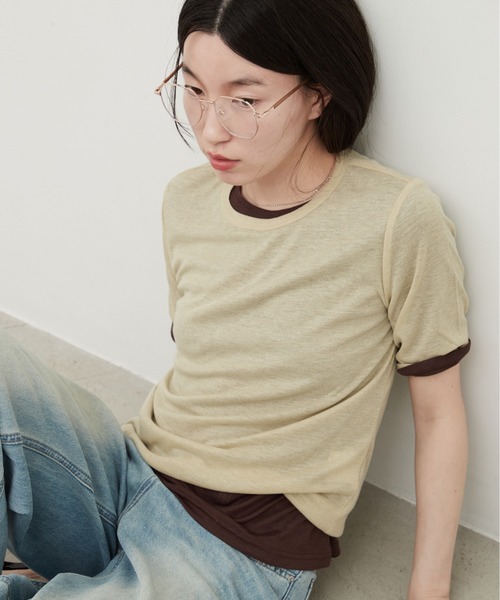 OFROOM(オフルーム)の「Sheer Layered Half Sleeve Tee|シアーレイヤードハーフスリーブTee(Tシャツ/カットソー・レディース・グレー系1/イエロー系/ネイビー系・FREE)」の10枚目の写真