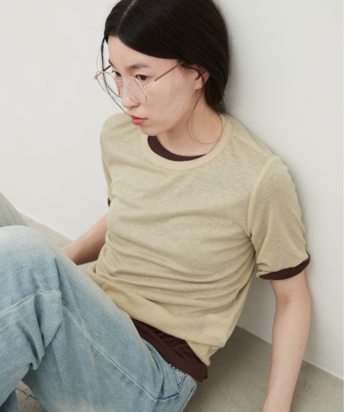 OFROOM(オフルーム)の「Sheer Layered Half Sleeve Tee|シアーレイヤードハーフスリーブTee(Tシャツ/カットソー・レディース・グレー系1/イエロー系/ネイビー系・FREE)」の11枚目の写真